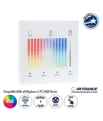 GloboStar® 73152 T13-S SKYDANCE Ασύρματο DMX512 Επιτοίχιο Χειριστήριο RF 2.4Ghz 1 Group για όλα τα SKYDANCE DMX512 Controller AC 100-240V Max 0.1A - IP20 Μ8.5 x Μ8.5 x Π8.5 x Υ3.5cm - 5 Χρόνια Εγγύηση